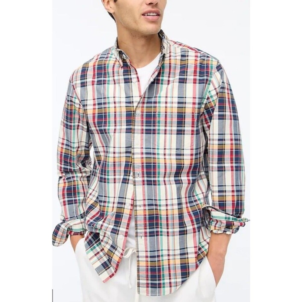 J Crew Factory Men's Flex Washed Plaid Classic Fit Long Sleeve Shirt Sz XL